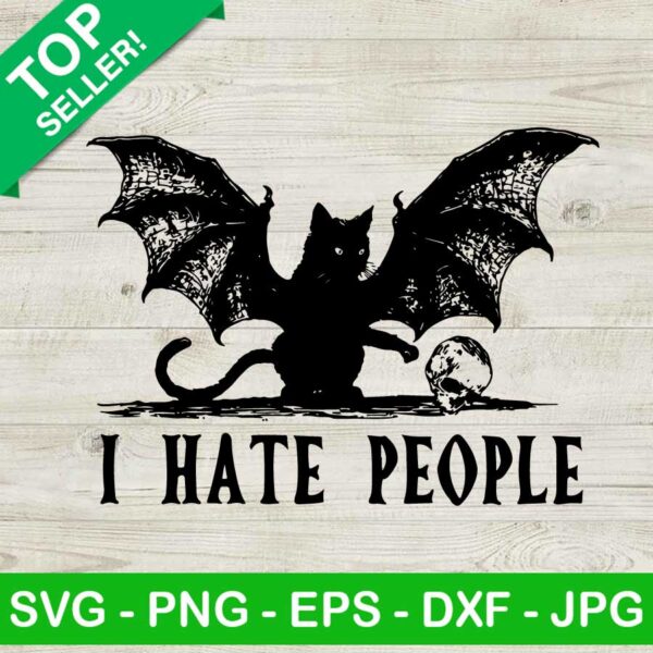 Black Bat Cat I Hate People SVG