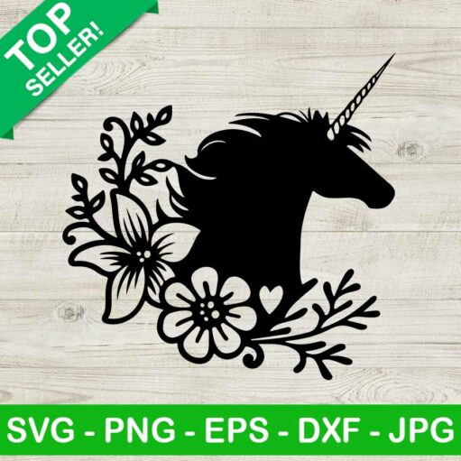 Black unicorn head floral SVG