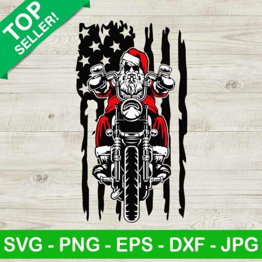 Santa On Motorcycle Usa Flag Svg