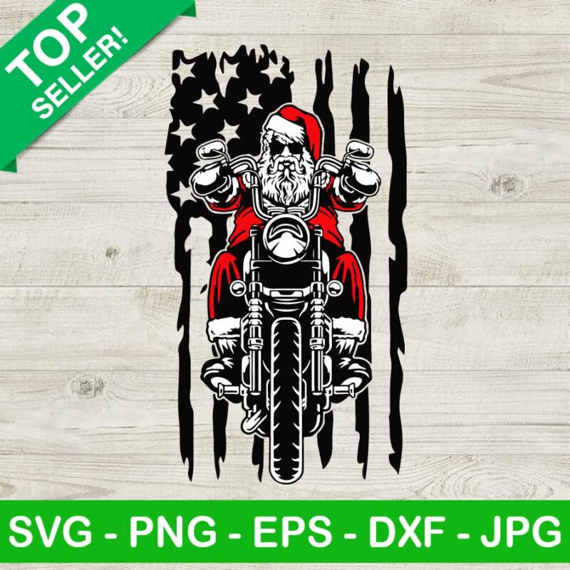 Santa on motorcycle USA flag SVG, USA biker santa SVG, Biker santa