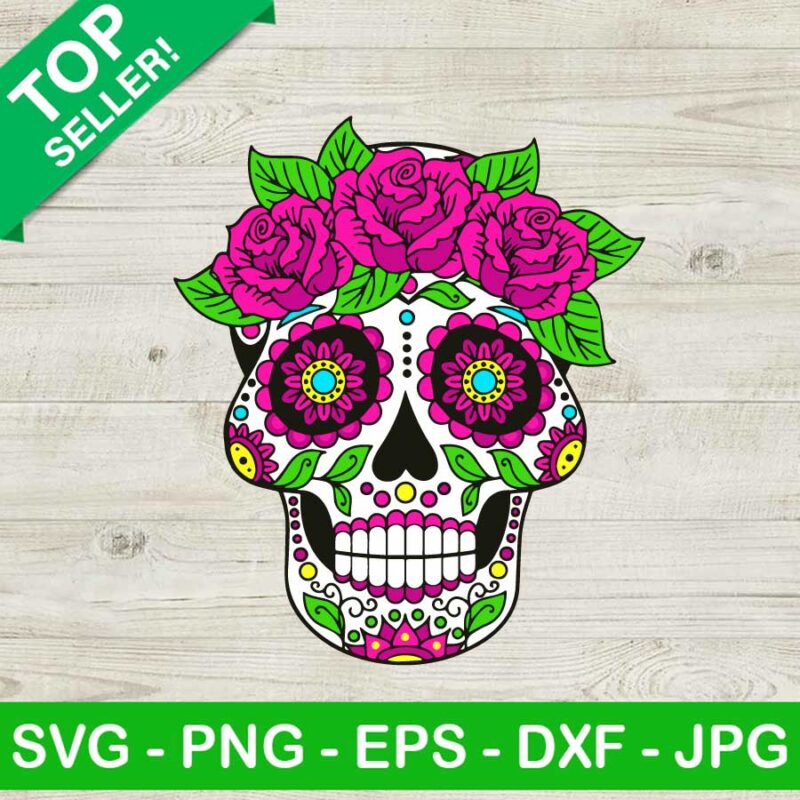Sugar Skull With Flowers SVG