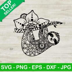 Hanging sloth floral mandala SVG, Floral sloth SVG, Hanging mandala sloth SVG