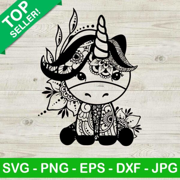 Baby unicorn floral mandala SVG