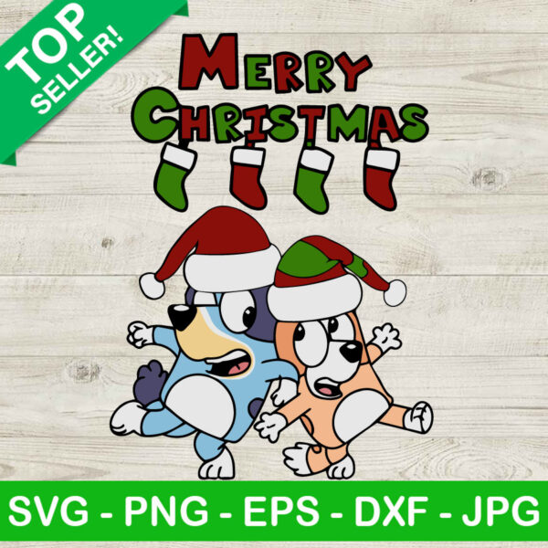 Bluey Bingo Merry Christmas SVG, Bluey Cartoon SVG, Bingo SVG, Christmas Santa SVG PNG DXF