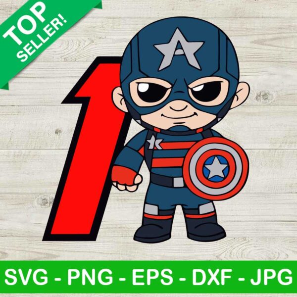 Marvel America Captain 1st Birthday SVG, Baby Captain America SVG, Chibi Marvel Avenger SVG, Birthday SVG