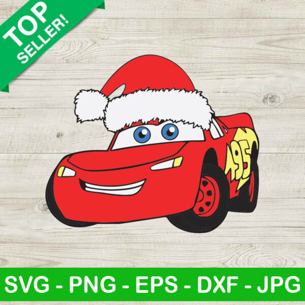 Lightning Mcqueen Christmas Santa Hat SVG, Lightning Mcqueen Christmas Car SVG, Christmas Disney Car SVG