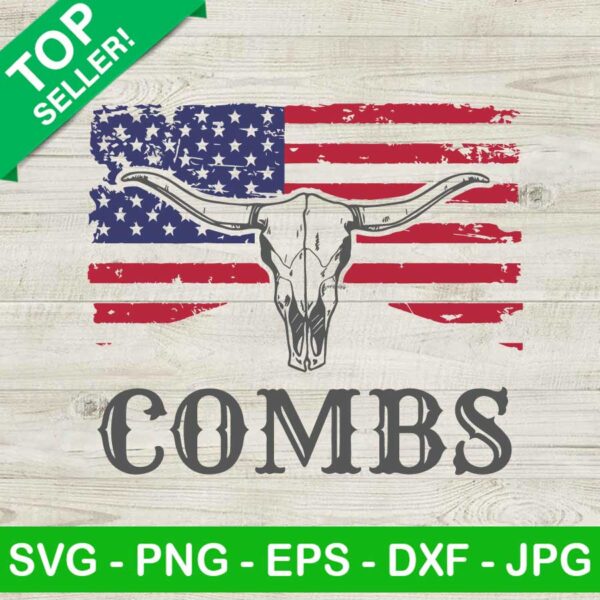 Luke Combs American Flag Bull Skull SVG