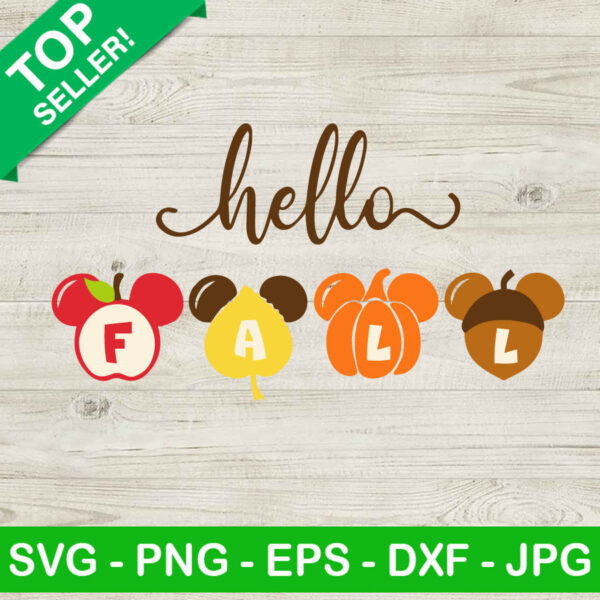 Mickey Mouse Head Hello Fall SVG, Disney Autumn SVG, Mickey Pumpkin Season SVG PNG DXF