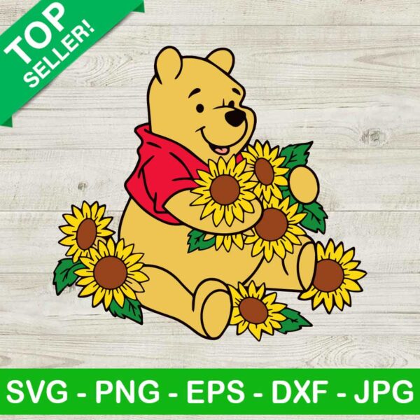 Winnie The Pooh With Sunflower SVG