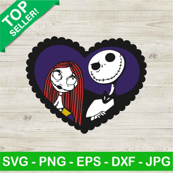 Jack And Sally Skellington Heart SVG, Nightmare Before Christmas SVG, Halloween Couple SVG PNG DXF EPS Cut Files