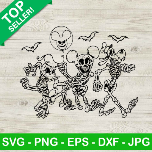 Horror Skeleton Mickey Pluto And Donald Svg