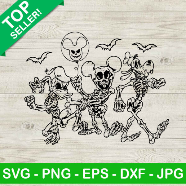 Horror Skeleton Mickey Pluto And Donald SVG