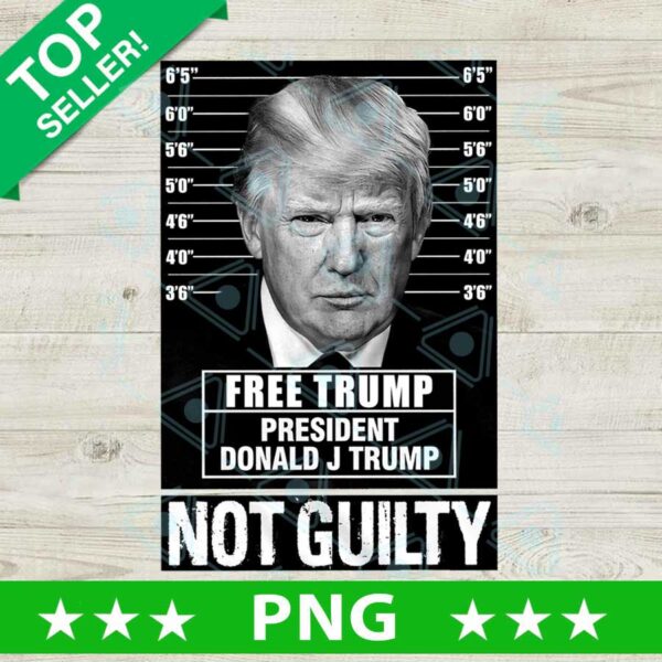 Free Trump not Guilty PNG, Donald Trump Mugshot Sublimation transfer PNG, Trump Mugshot PNG