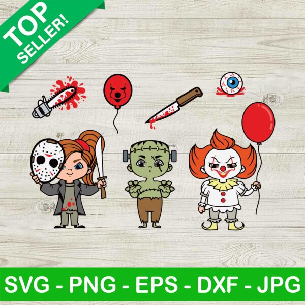 Baby Horror Movie Characters SVG, Baby Penny Wise SVG, Horror Jason Voorhees SVG, Halloween Movie SVG