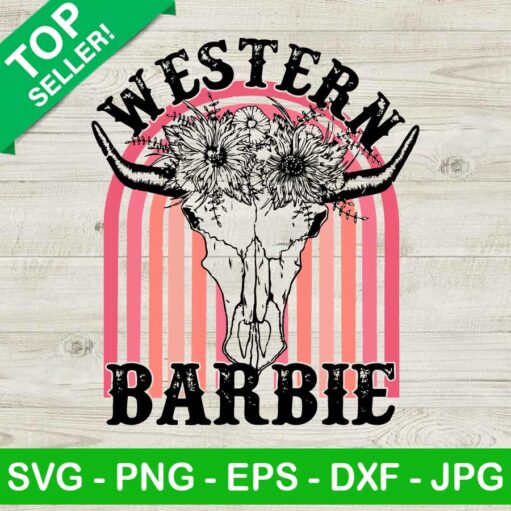 Western Barbie Pink Rainbow Floral Bull Svg