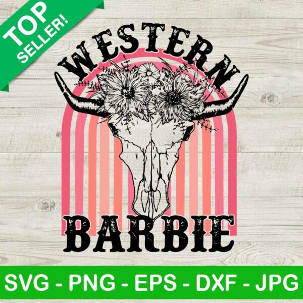 Western Barbie Pink Rainbow Floral Bull SVG