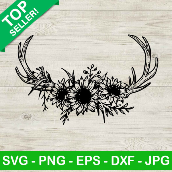 Deer Antler With Sunflower SVG