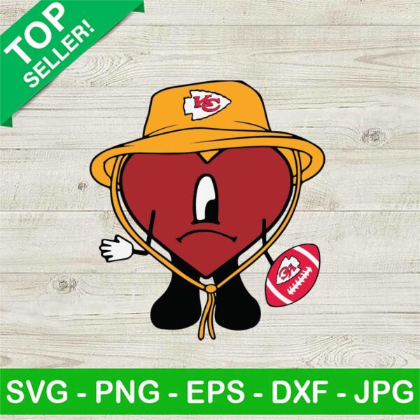 Bad Bunny Kansas City Chiefs SVG, Bad Bunny Sad Heart NFL SVG, Chiefs NFL Football Team Logo SVG, Un Verano Sin Ti SVG