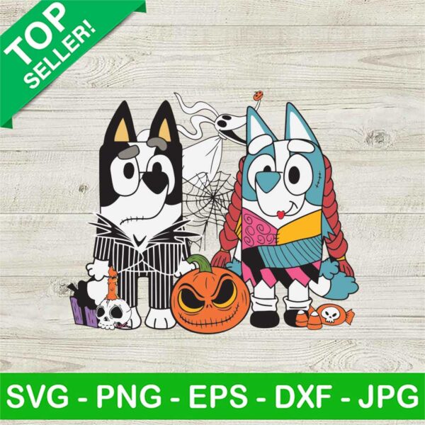 Bluey Costume Jack And Sally Skellington SVG, Bluey Halloween SVG, Bluey Bingo Nightmare Before Christmas SVG