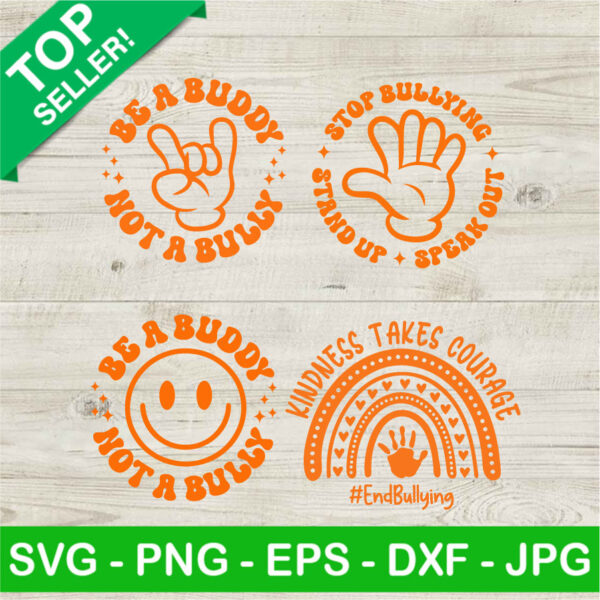 Be A Buddy Not A Bully SVG Bundle, Smiling Face SVG, Unity Day Rainbow SVG, Retro Anti Bullying SVG