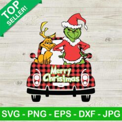 Grinch And Max Dog Driving Buffalo Plaid Truck SVG