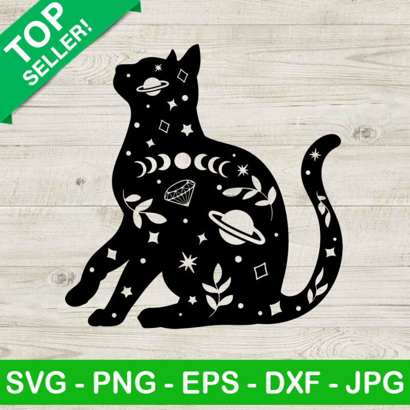 Mystic Black Cat SVG, Moon Cat SVG, Mystical Black Cat SVG, Black Cat Moon Phase SVG