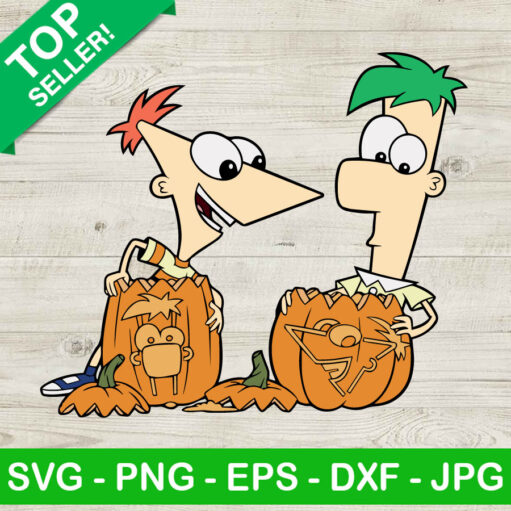 Phineas And Ferb With Pumpkin Halloween Svg