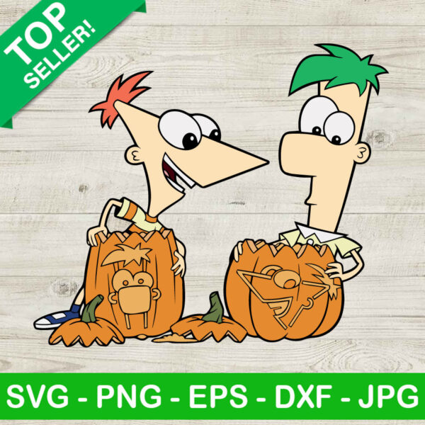 Phineas And Ferb With Pumpkin Halloween SVG
