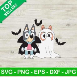 Bluey And Bingo Vampire Ghost Halloween SVG, Bluey And Bingo Cartoon SVG, Dracula Halloween SVG