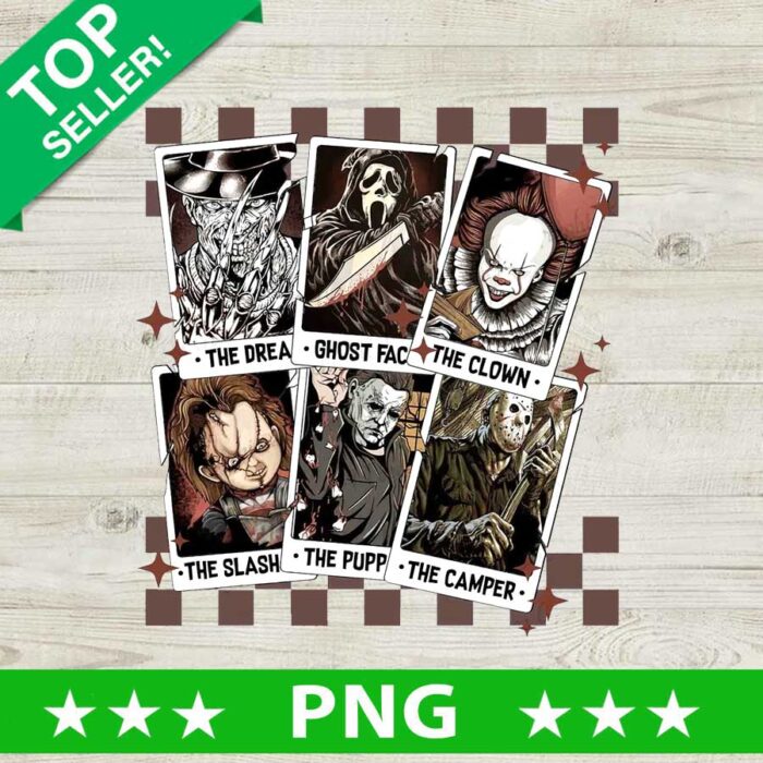 Horror Halloween Characters Tarot Card PNG, Horror Halloween Sublimation transfer PNG, Retro Halloween Character PNG
