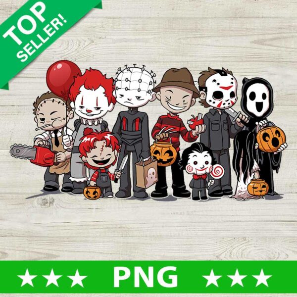 Halloween Movie Horror Characters PNG, Trick Or Treat Of Horror Sublimation transfer PNG, Halloween Chibi Character PNG