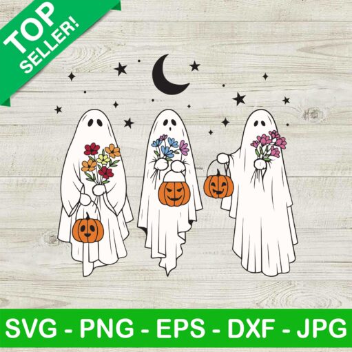 Ghost With Floral Pumpkin Halloween Svg