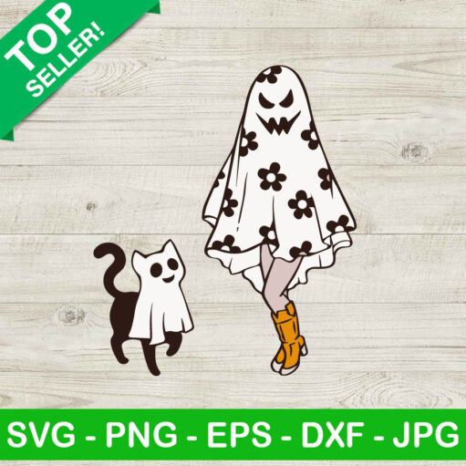 Ghost Girl Cat Daisy Halloween Svg