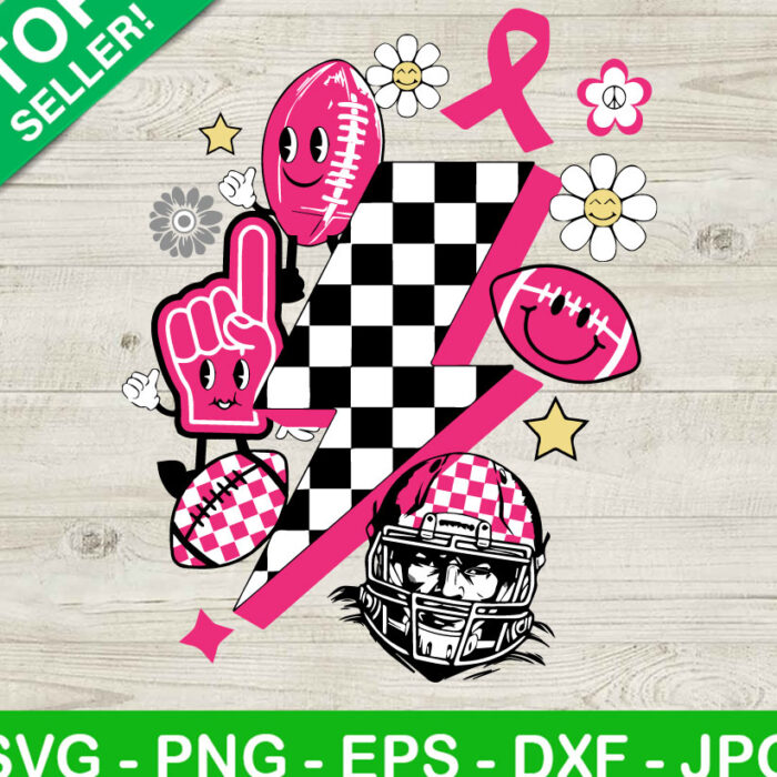 Vintage lightning bolt breast cancer SVG, Football cancer SVG, Pink ribbon SVG