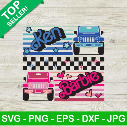 Barbie And Ken Jeep Car Checkered Svg