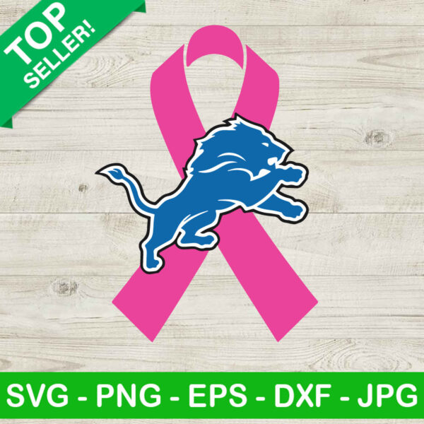 Breast Cancer Detroit Lions Pink Ribbon SVG