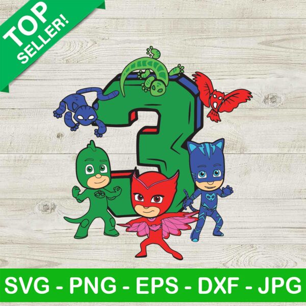 PJ Mask 3rd Birthday SVG