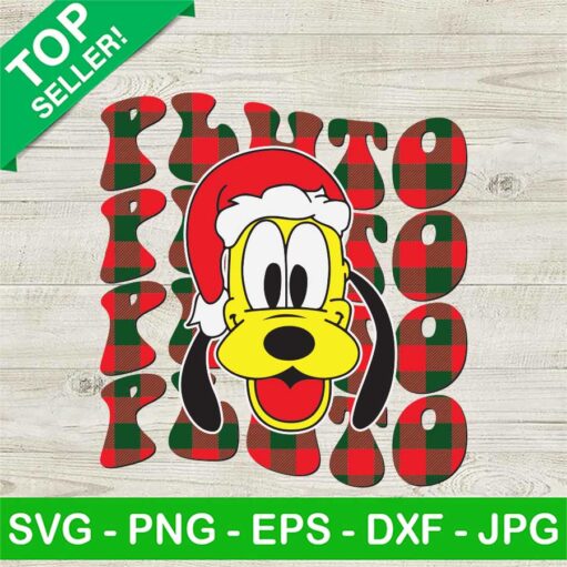 Pluto Retro Christmas Buffalo Plaid Svg