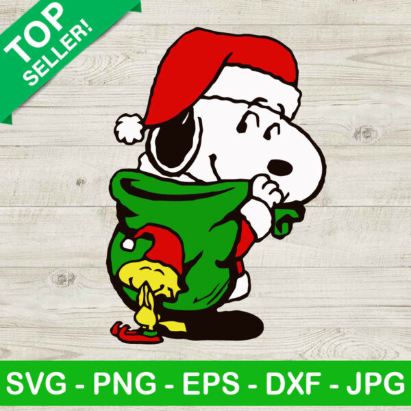 Snoopy Christmas Santa With Bag Gift SVG
