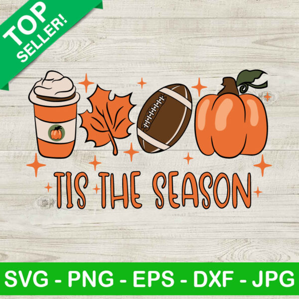 Tis The Season Football Pumpkin SVG, Football Latte Leaves Hello Pumpkin Fall SVG, Coffee Football Fall Pumpkin SVG PNG DXF