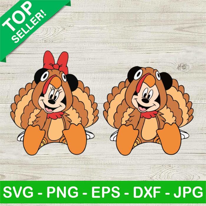Mickey Minnie Thanksgiving Turkey SVG, Disney Mouse Turkey SVG, Thanksgiving Day SVG PNG DXF EPS