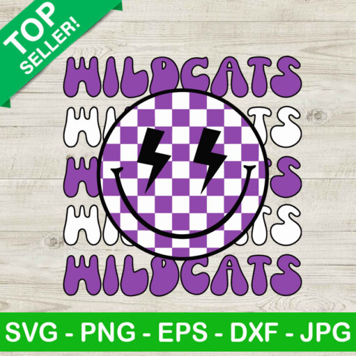 Purple Wildcats Smiley Lightning Svg