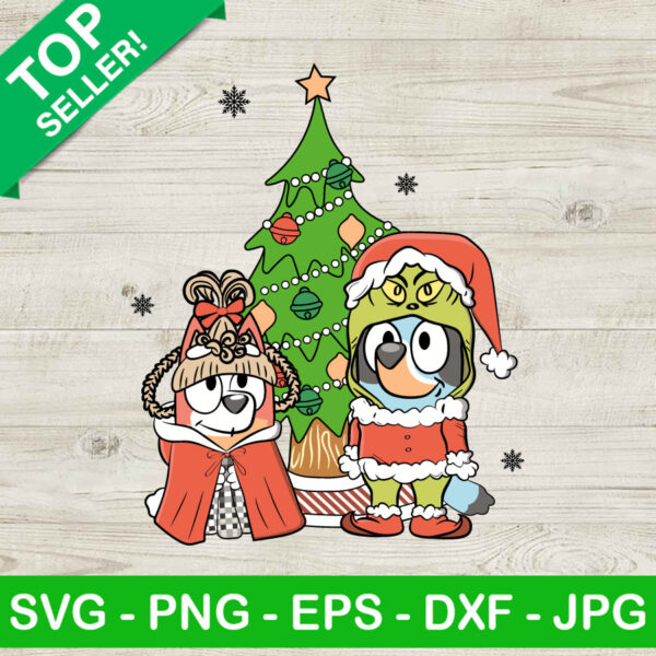 Bluey Santa Christmas SVG, Bluey And Bingo With Christmas Tree SVG, Merry Christmas SVG