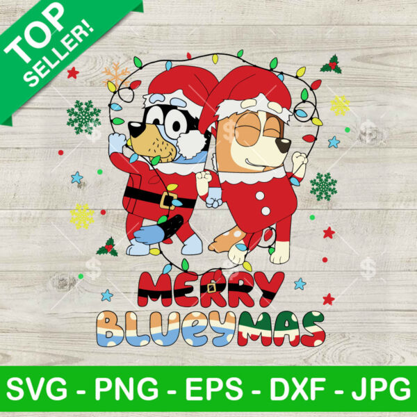 Bluey Merry Christmas SVG, Bluey Santa Claus SVG, Merry Blueymas SVG, Bluey Bingo SVG PNG DXF EPS