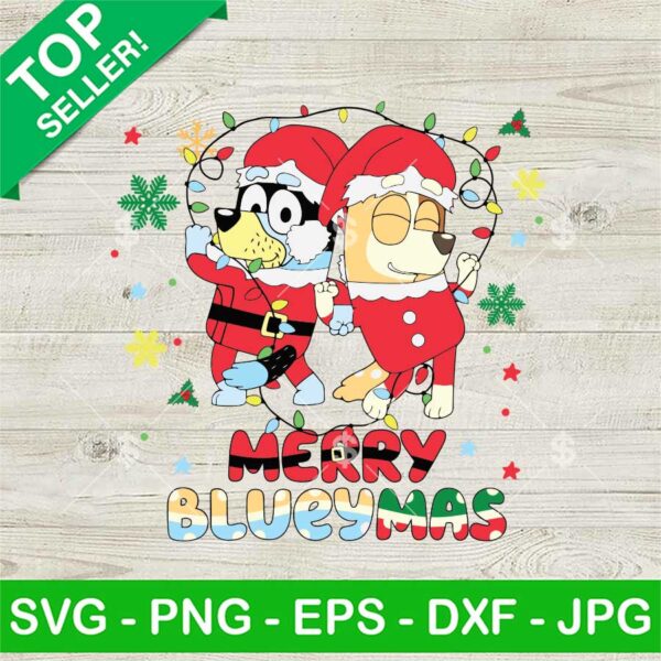 Merry Blueymas SVG, Bluey And Bingo Santa Claus SVG, Bluey Christmas SVG