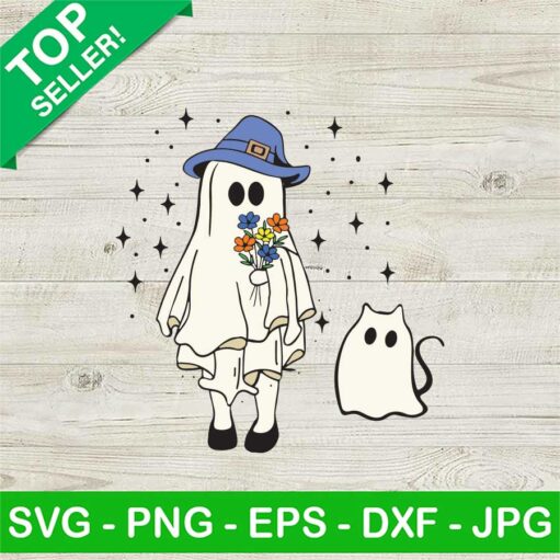 Vintage Ghost With Cat Svg