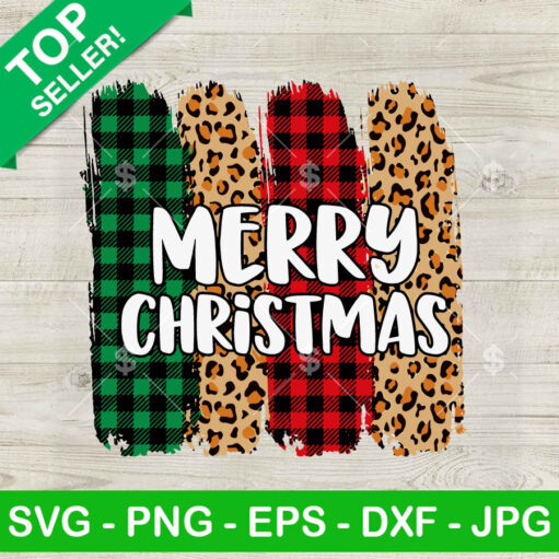 Merry Christmas Leopard And Buffalo Plaid Svg