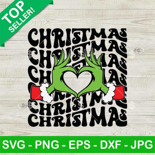 Grinch Heart Hand Christmas Groovy Svg