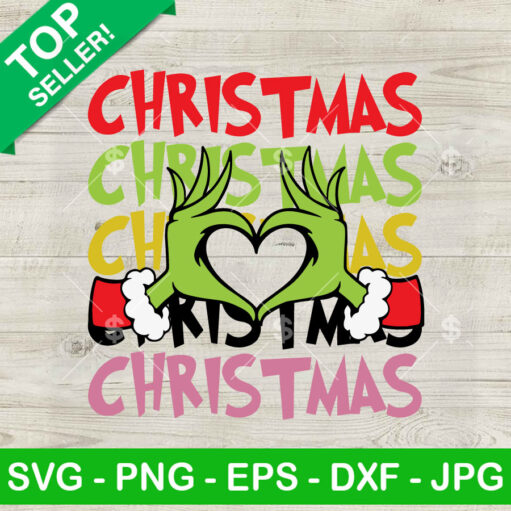 Grinch Heart Hand Groovy Christmas Svg