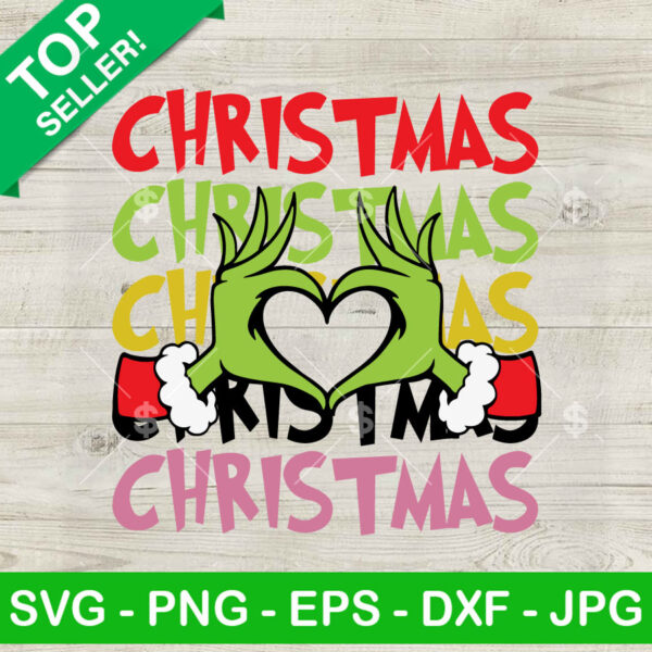 Grinch Heart Hand Groovy Christmas SVG